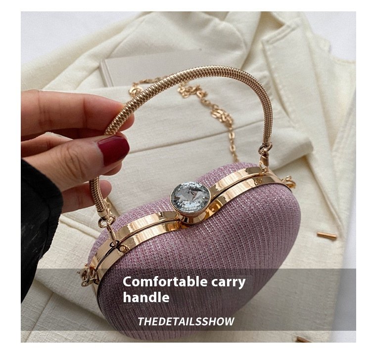 Clutch de Noite Brilhante em Forma de Coração – Mala de Festa com Corrente