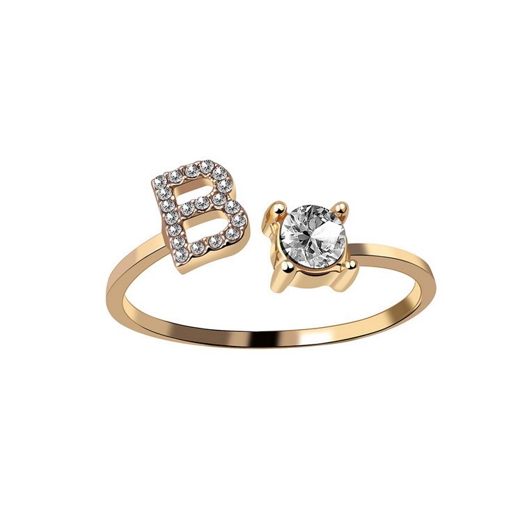 Anel ajustável com inicial e strass