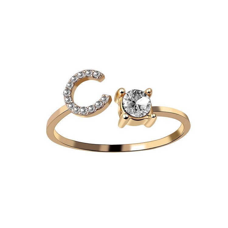 Anel ajustável com inicial e strass