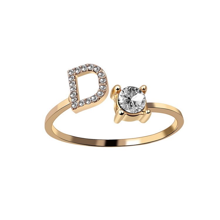 Anel ajustável com inicial e strass