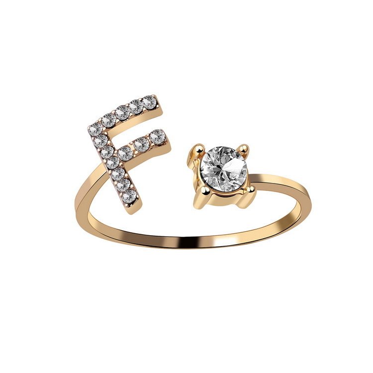 Anel ajustável com inicial e strass