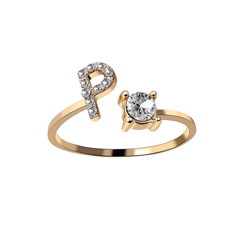 Anel ajustável com inicial e strass