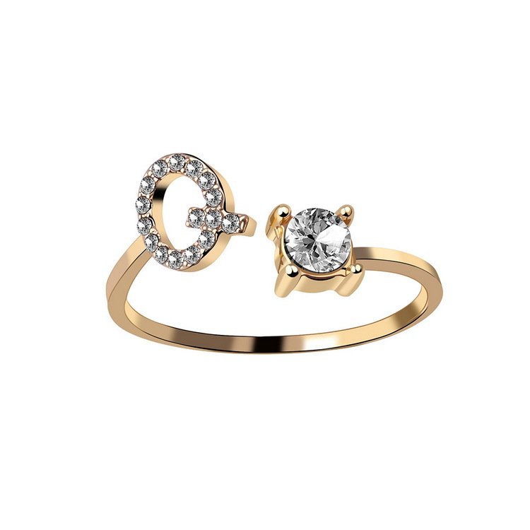 Anel ajustável com inicial e strass