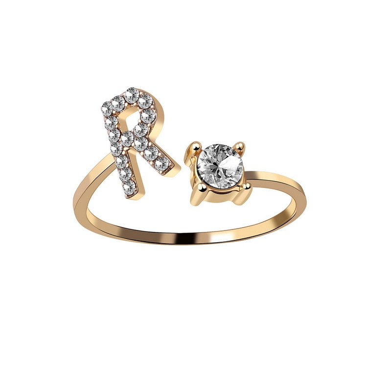 Anel ajustável com inicial e strass