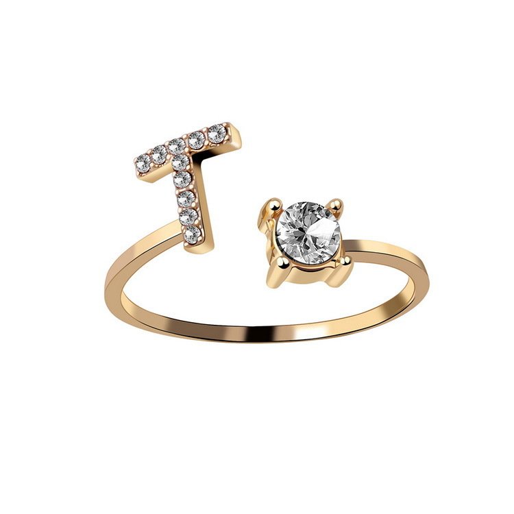 Anel ajustável com inicial e strass