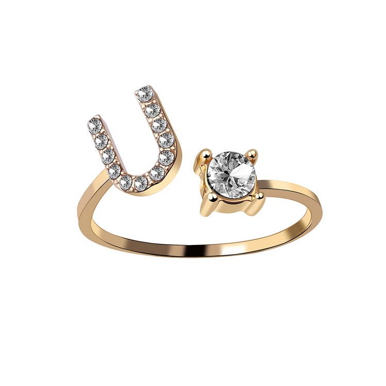 Anel ajustável com inicial e strass