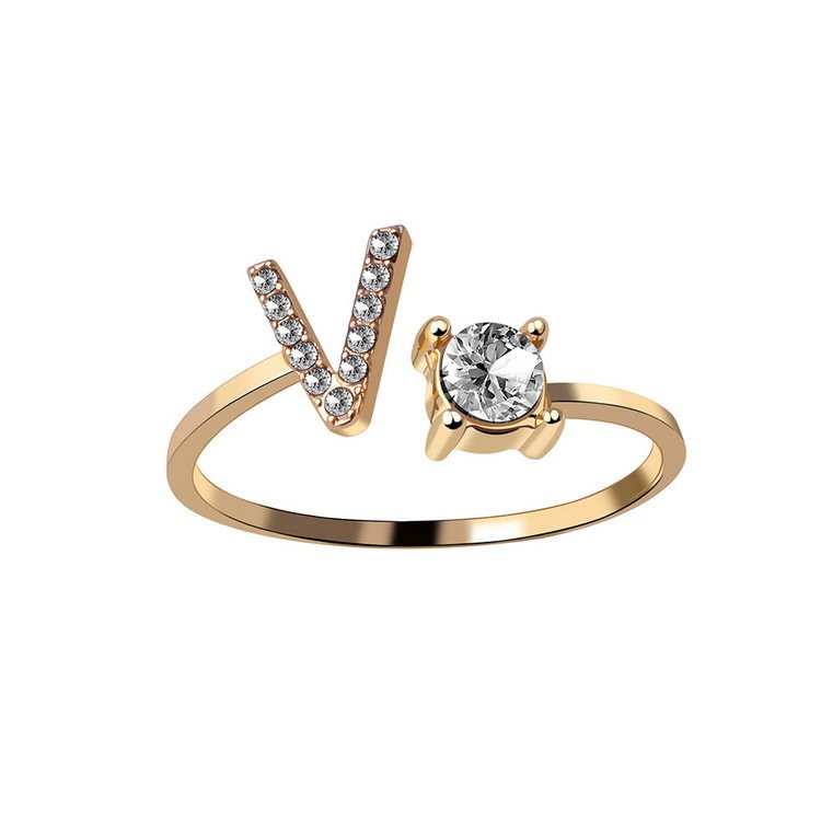 Anel ajustável com inicial e strass