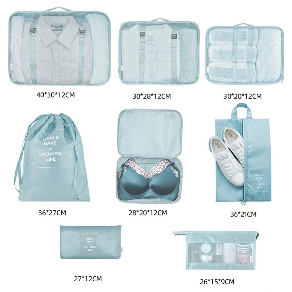 Conjunto de 8 Organizadores de Mala de Viagem – Cubos para Roupa, Roupa Interior e Sapatos