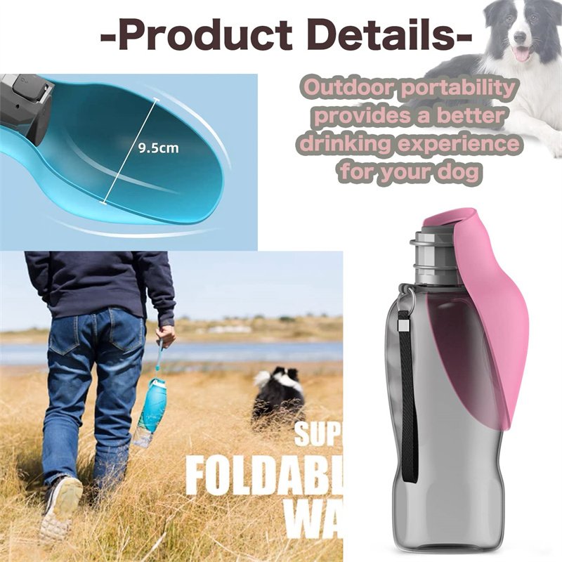 Garrafa de Água Portátil para Cão 800 ml – Bebedouro Dobrável Anti-Derrame para Passeios