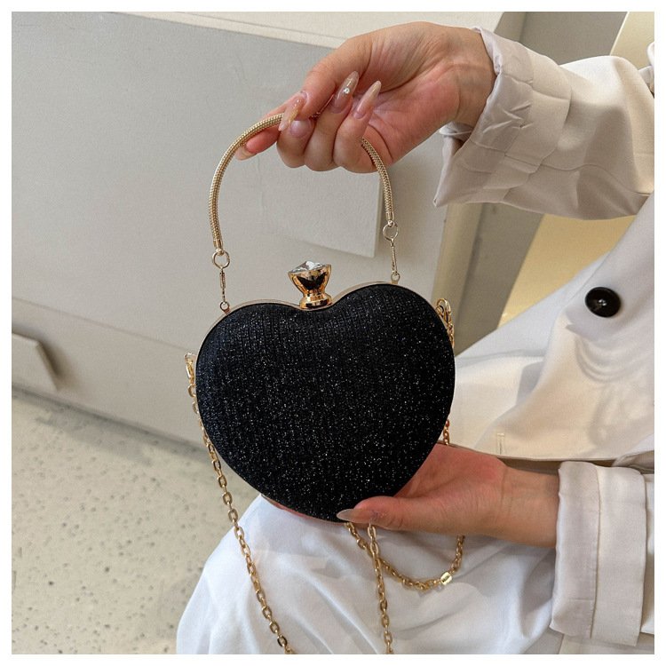 Clutch de Noite Brilhante em Forma de Coração – Mala de Festa com Corrente