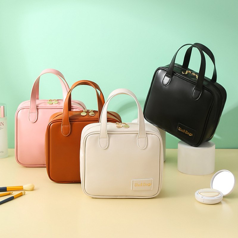 Bolsa de Maquilhagem em Pele PU de Grande Capacidade – Nécessaire de Viagem Concha