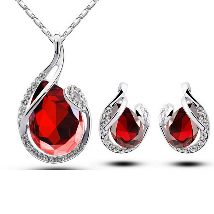 Conjunto de Colar e Brincos em Forma de Gota com Strass – 3 Peças – Bijuteria Feminina para Oferta