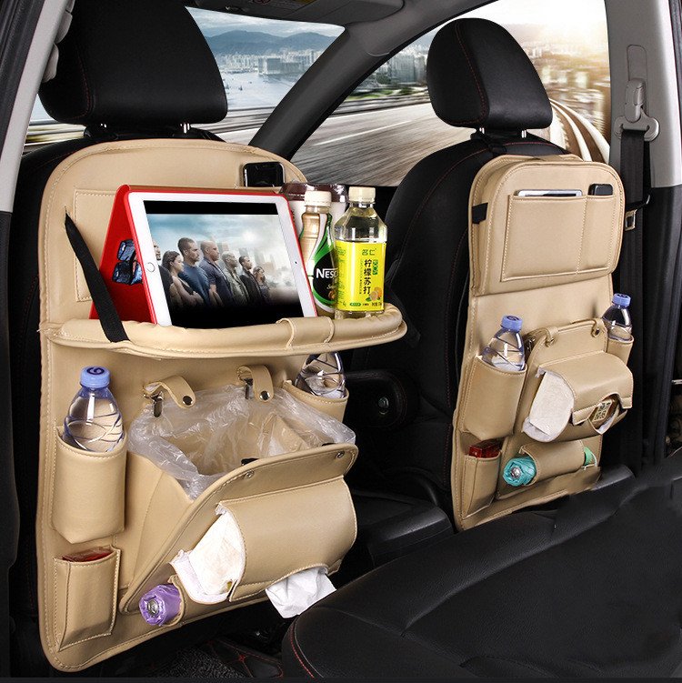 Organizador para Banco de Carro em Pele PU – Bolsa Multifunções com Tabuleiro