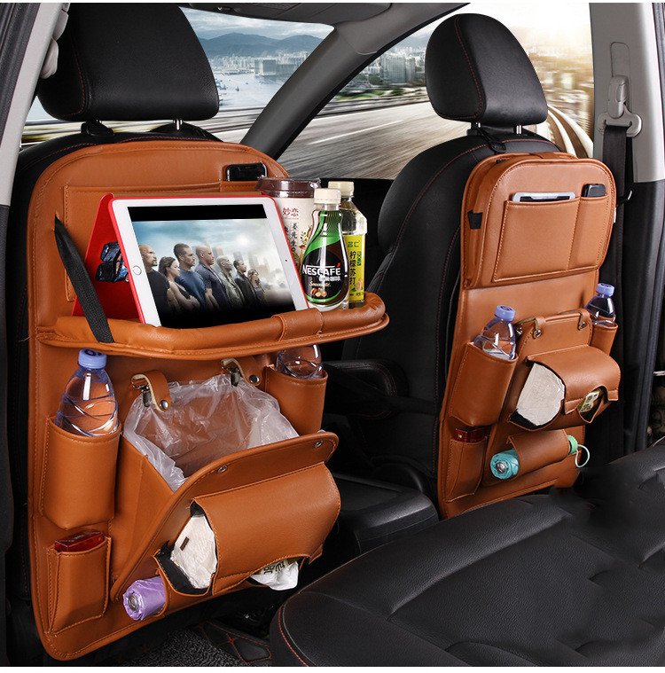 Organizador para Banco de Carro em Pele PU – Bolsa Multifunções com Tabuleiro
