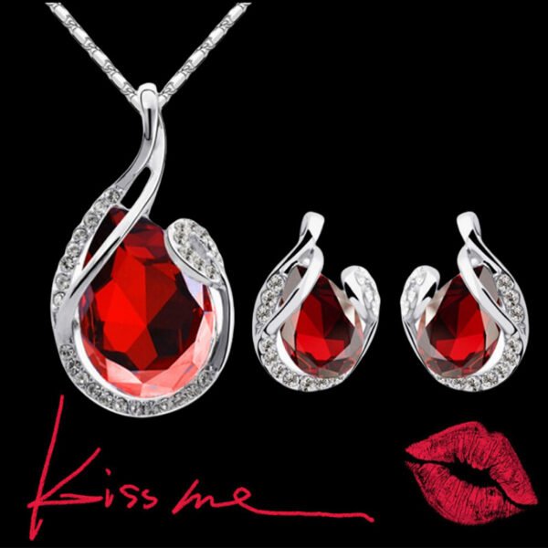 Conjunto de Colar e Brincos em Forma de Gota com Strass – 3 Peças – Bijuteria Feminina para Oferta