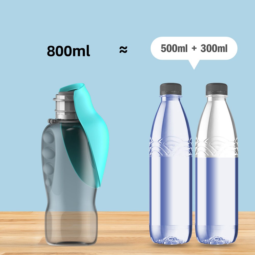 Garrafa de Água Portátil para Cão 800 ml – Bebedouro Dobrável Anti-Derrame para Passeios