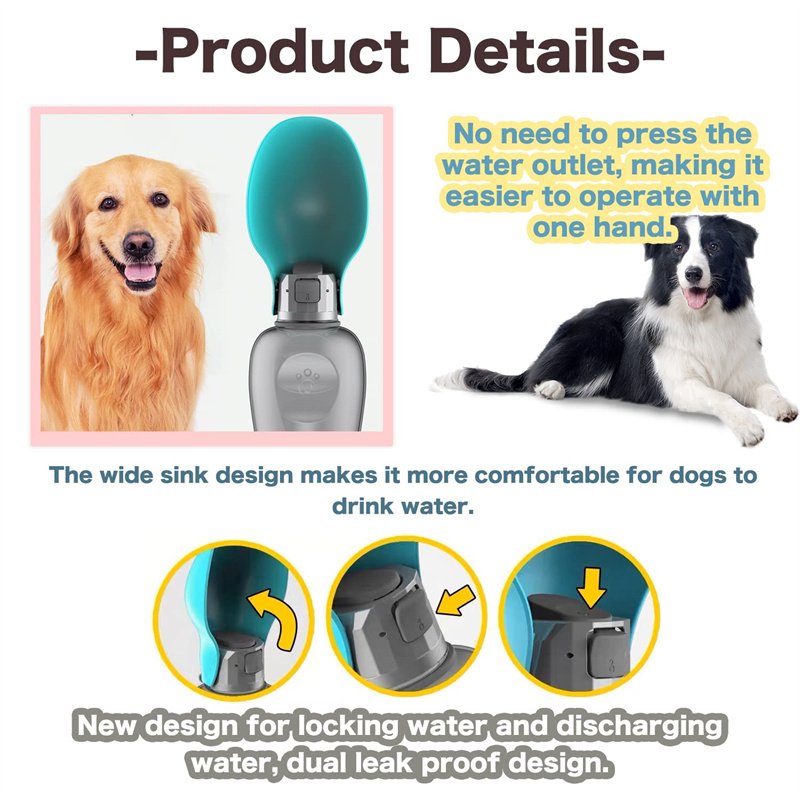 Garrafa de Água Portátil para Cão 800 ml – Bebedouro Dobrável Anti-Derrame para Passeios