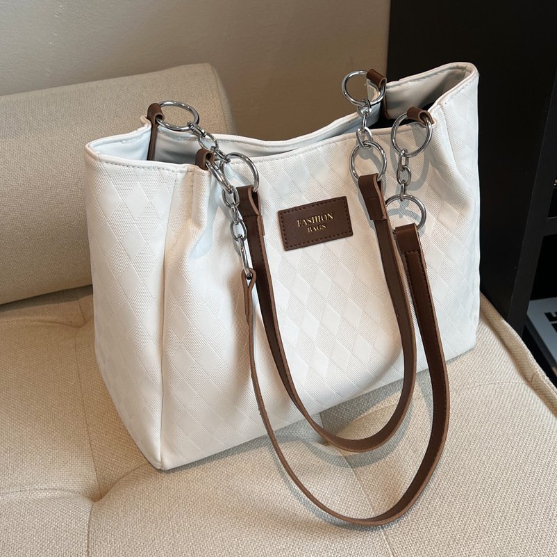 Mala Tote Acolchoada com Corrente – Mala de Ombro Feminina Padrão Losango