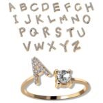 Anel Ajustável com Inicial (A–Z) e Strass – Bijuteria Feminina Elegante