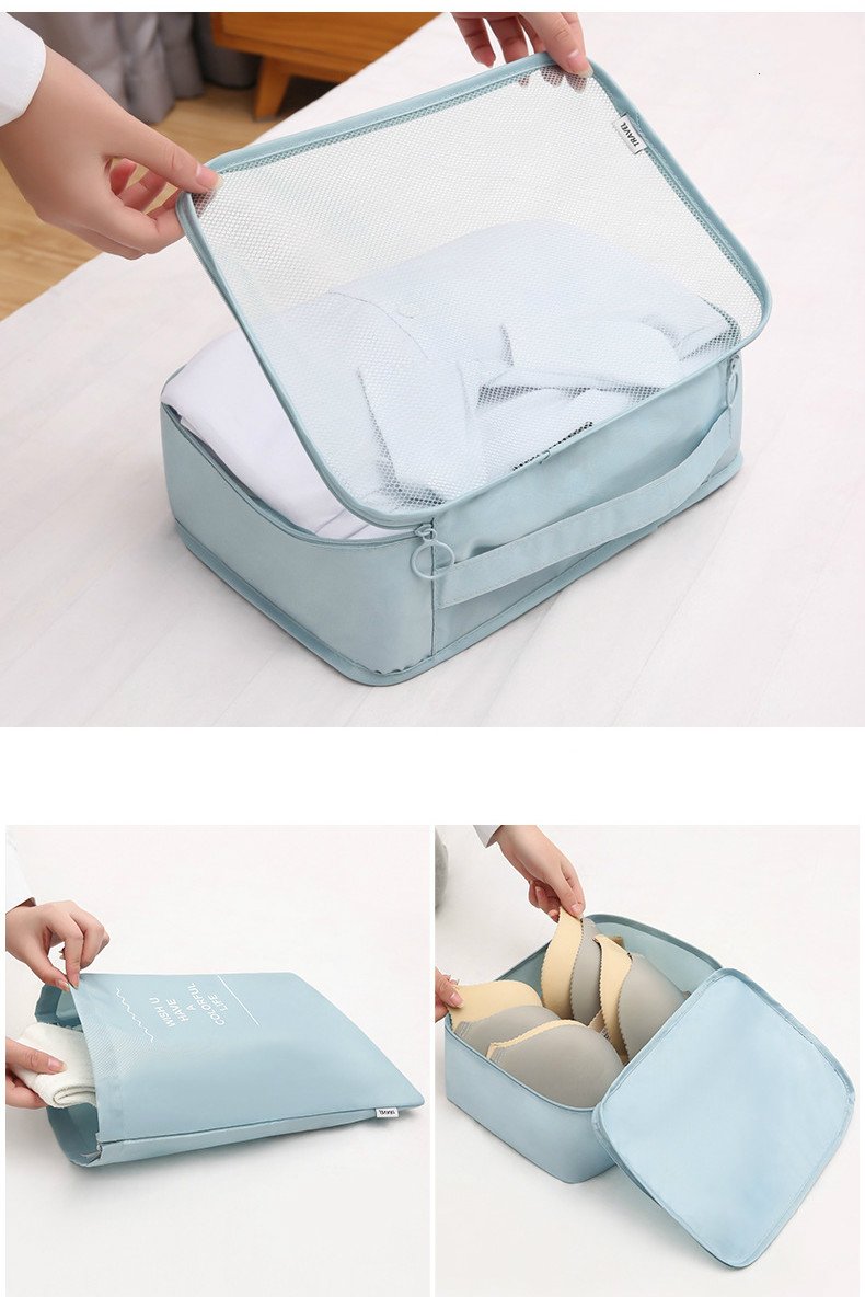 Conjunto de 8 Organizadores de Mala de Viagem – Cubos para Roupa, Roupa Interior e Sapatos