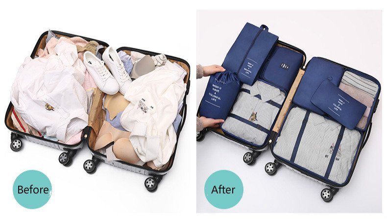 Conjunto de 8 Organizadores de Mala de Viagem – Cubos para Roupa, Roupa Interior e Sapatos