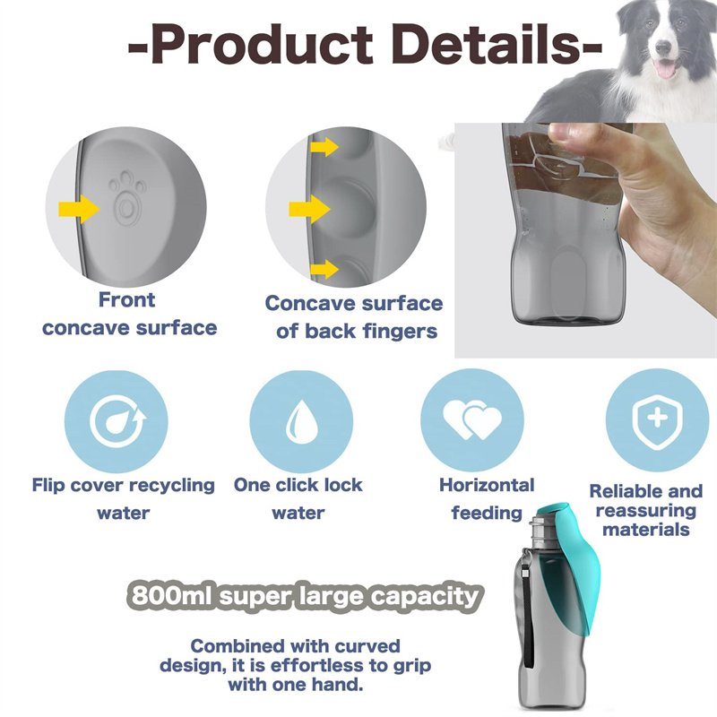 Garrafa de Água Portátil para Cão 800 ml – Bebedouro Dobrável Anti-Derrame para Passeios