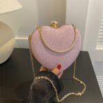 Clutch de Noite Brilhante em Forma de Coração – Mala de Festa com Corrente - Image 3