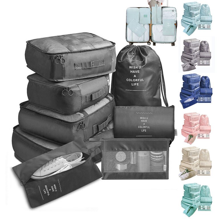 Conjunto de 8 Organizadores de Mala de Viagem – Cubos para Roupa, Roupa Interior e Sapatos