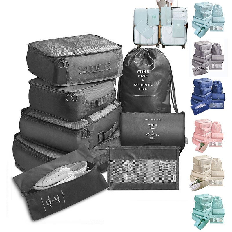 Conjunto de 8 Organizadores de Mala de Viagem – Cubos para Roupa, Roupa Interior e Sapatos