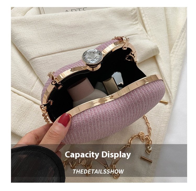 Clutch de Noite Brilhante em Forma de Coração – Mala de Festa com Corrente