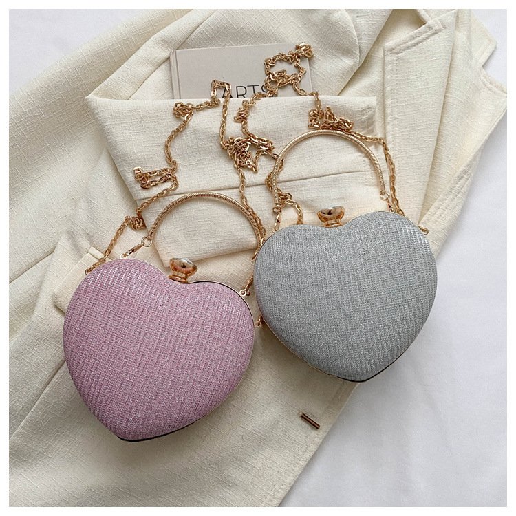 Clutch de Noite Brilhante em Forma de Coração – Mala de Festa com Corrente