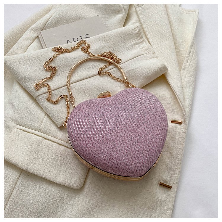 Clutch de Noite Brilhante em Forma de Coração – Mala de Festa com Corrente