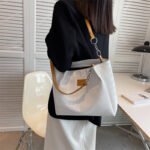 Mala Tote Acolchoada com Corrente – Mala de Ombro Feminina Padrão Losango - Image 3