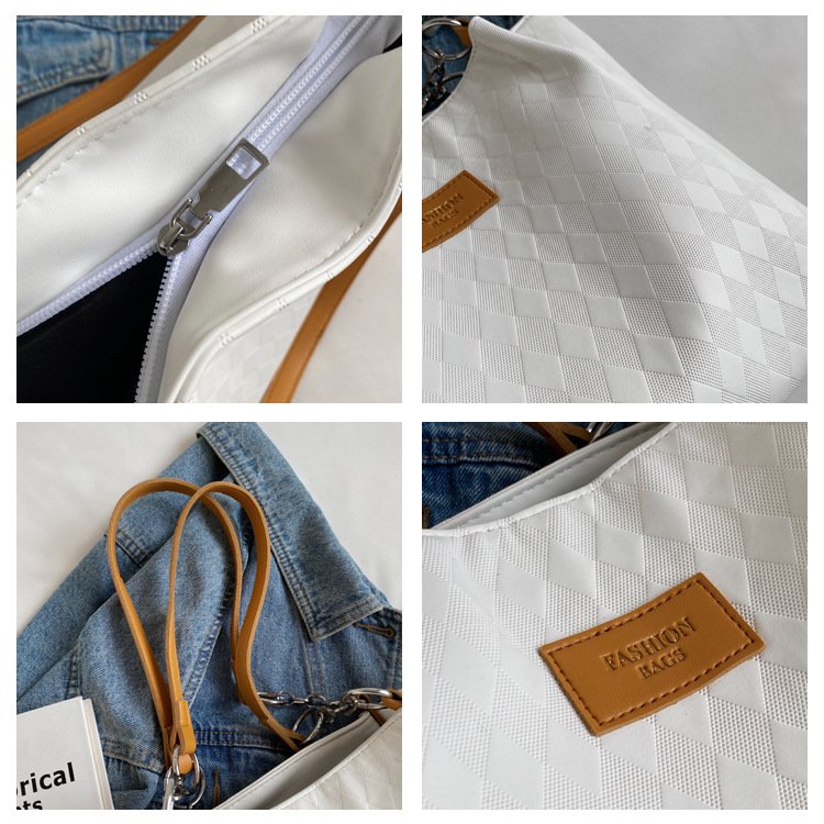 Mala Tote Acolchoada com Corrente – Mala de Ombro Feminina Padrão Losango