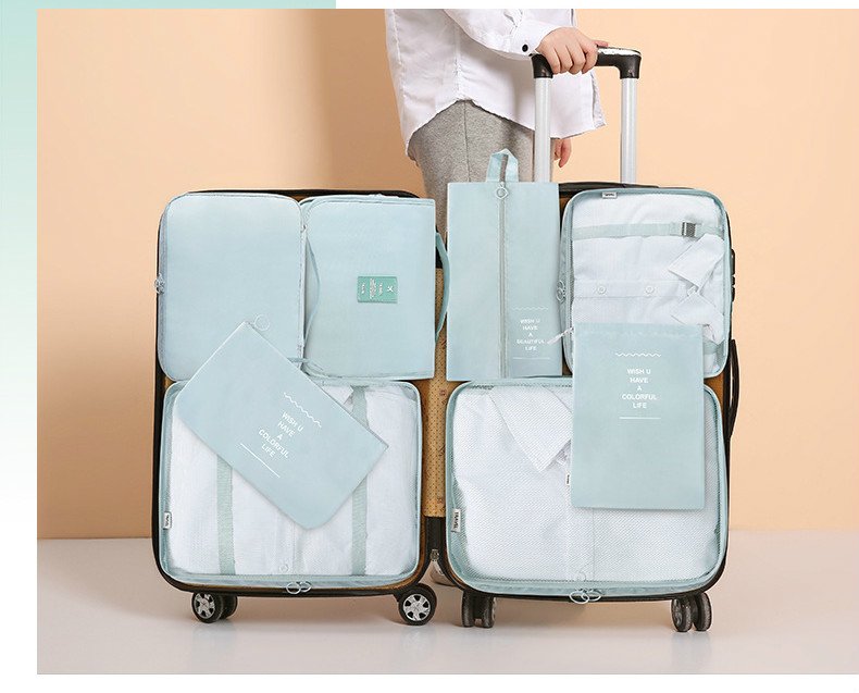 Conjunto de 8 Organizadores de Mala de Viagem – Cubos para Roupa, Roupa Interior e Sapatos