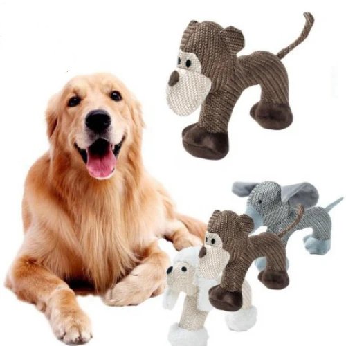 Conjunto de 3 Peluches com Apito para Cão — Elefante, Macaco e Caniche